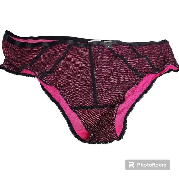 6X 30W Torrid Pink Black Fishnet Satin Binding Panty Hipster Lingerie Boudior - Picture 2 of 8